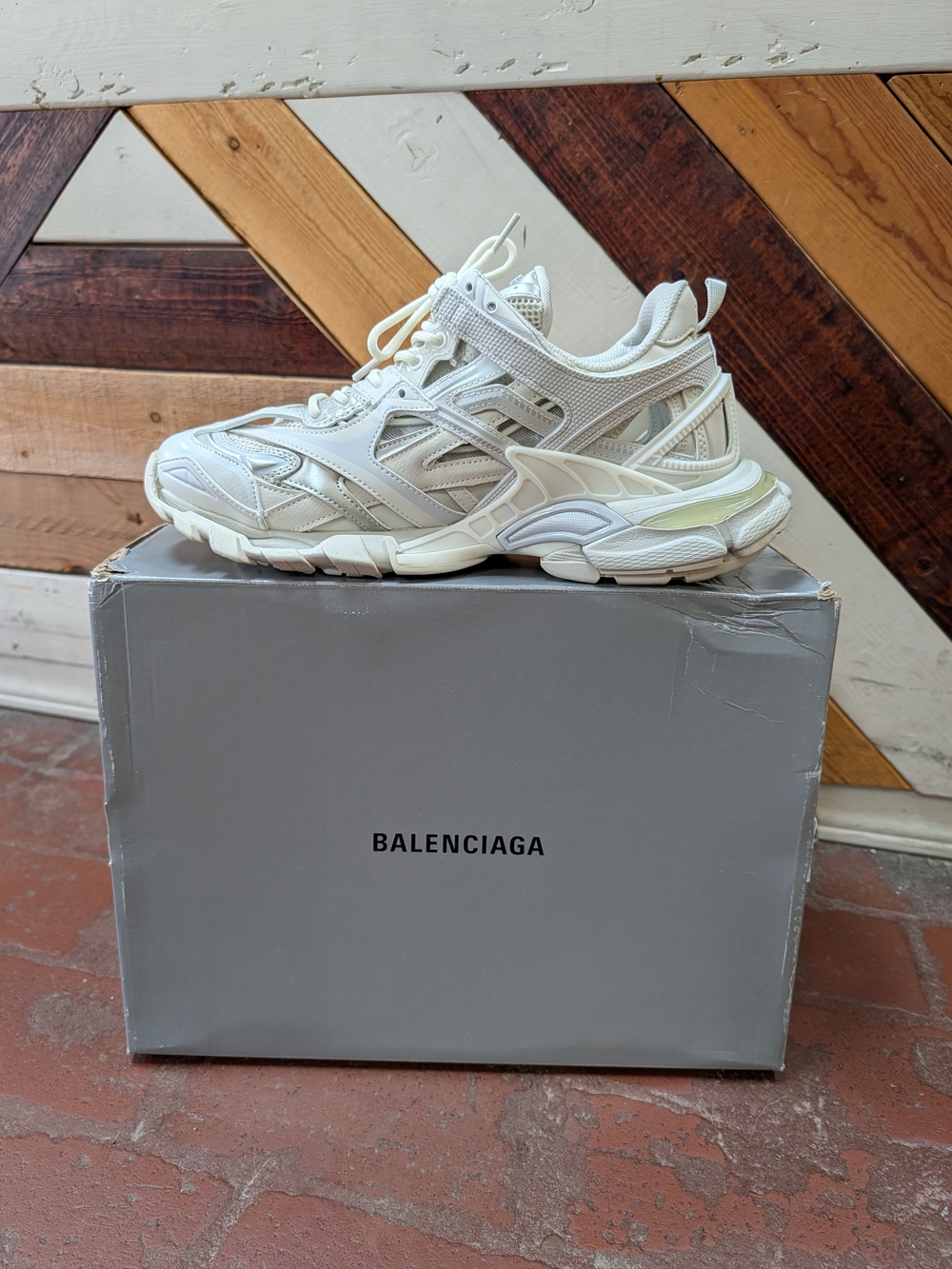 Balenciaga Men's White Track 2 Open Sneakers
